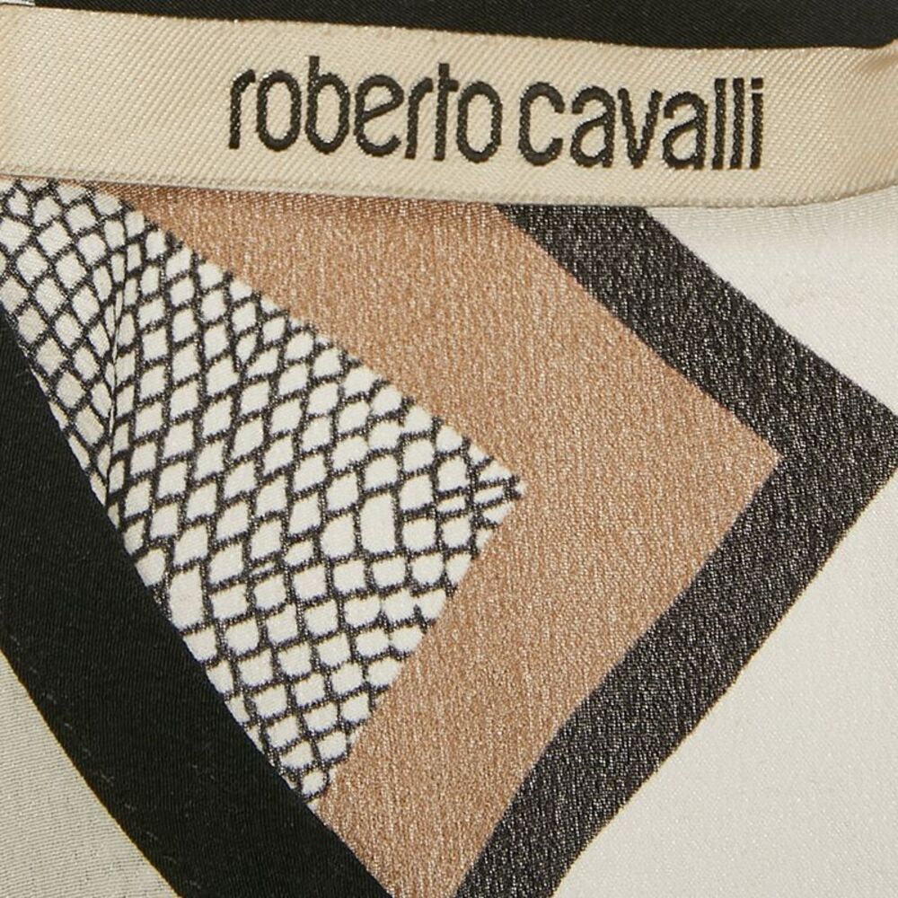 Roberto Cavalli White Printed Silk Short Sleeve Top M - Picture 4 of 4